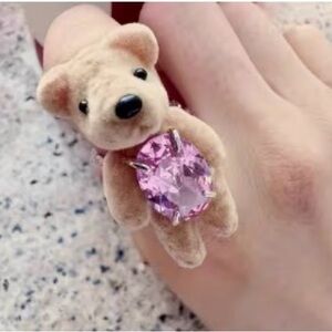 Pink Gemstone Teddy Bear Ring